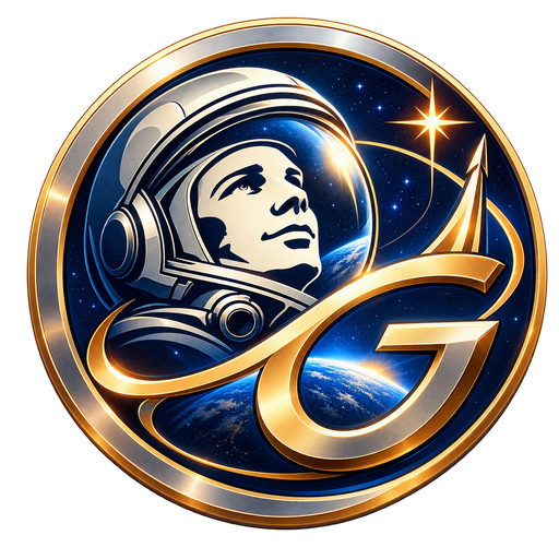 GagarinBLAST commemorative gold and blue cosmonaut emblem